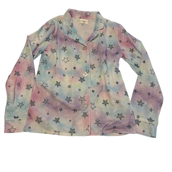 PJ Salvage Blue Purple Tie Dye Star Button Down Pajama Top Medium 10 Nordstrom - Picture 1 of 8